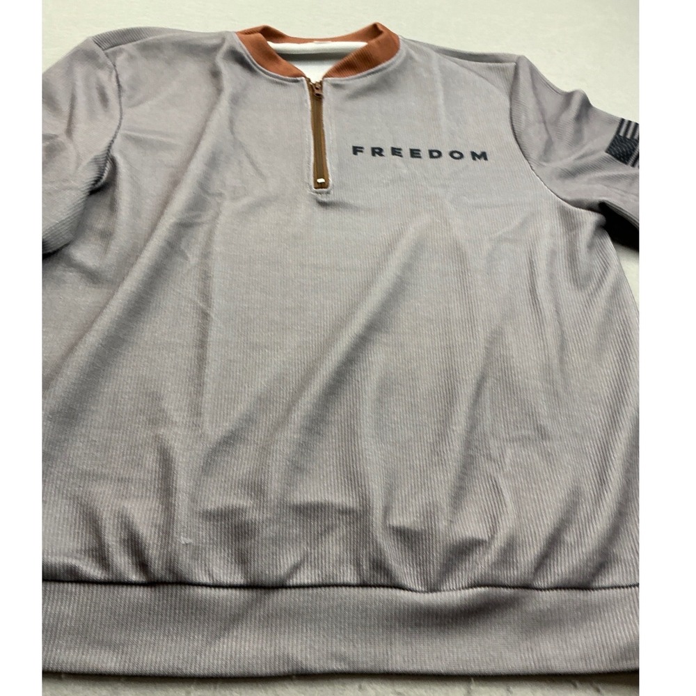 Ribbed Quarter Zip Freedom Graphic‎ Pullover XL Grey Streetwear NWT